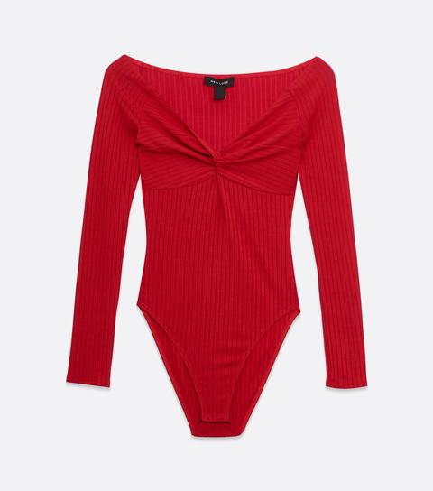 Red Twist Front Long Sleeve Bodysuit New Look