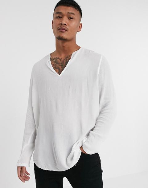 Camisa Blanca De Corte Estándar Sin Cierres De Viscosa Arrugada De Asos Design-blanco