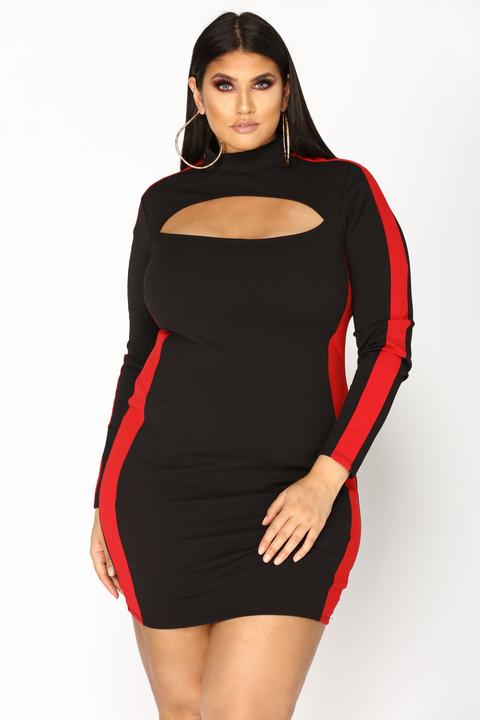 red and black color block dress