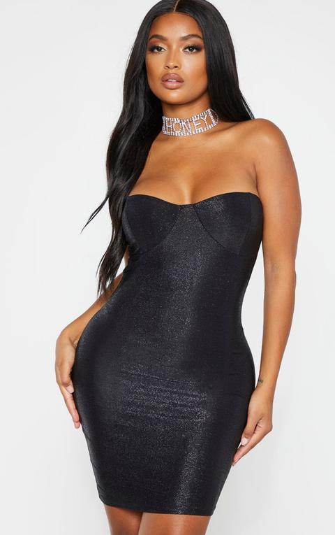 Shape Black Glitter Cup Detail Bandeau Bodycon Dress