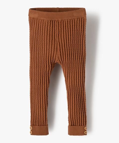 Pantalon Bébé Fille En Maille Fantaisie Avec Revers Cousus Beige Fonce