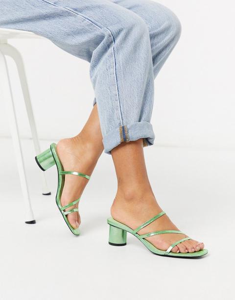 Monki Agnes Minimal Heeled Sandal In Metallic Green