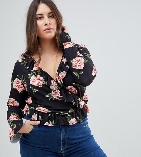 Top Cruzado Con Volante Y Estampado Floral De Asos Curve