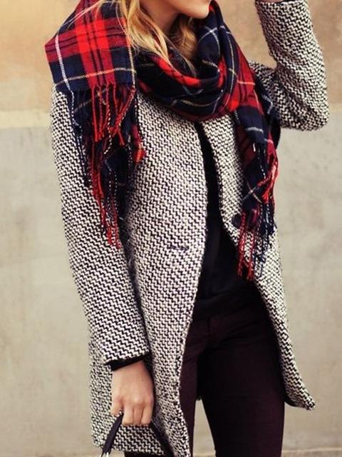 Cappotto Strisciamento Tasche Collare Del Turndown Singolo Pulsante Cardigan Di Lana Grigio
