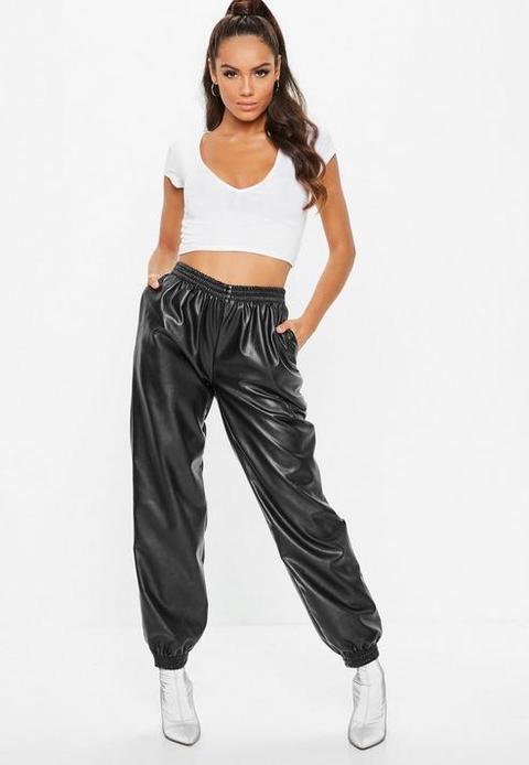 Black Faux Leather Joggers, Black from Missguided on 21 Buttons