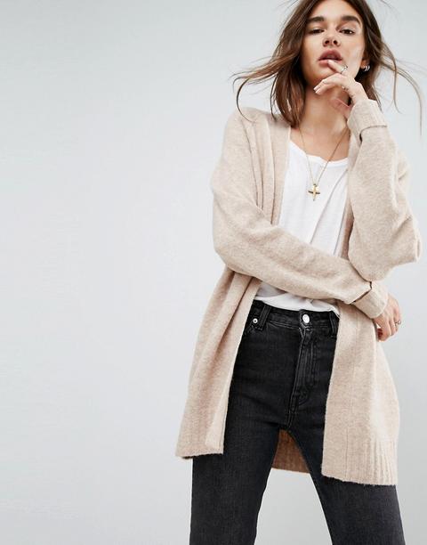 Asos - Cardigan Grigio In Maglia Pesante Di Misto Lana - Beige