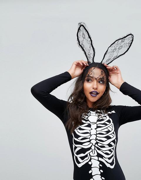 Diadema Con Orejas De Conejo De Encaje Y Velo Para Halloween De Missguided