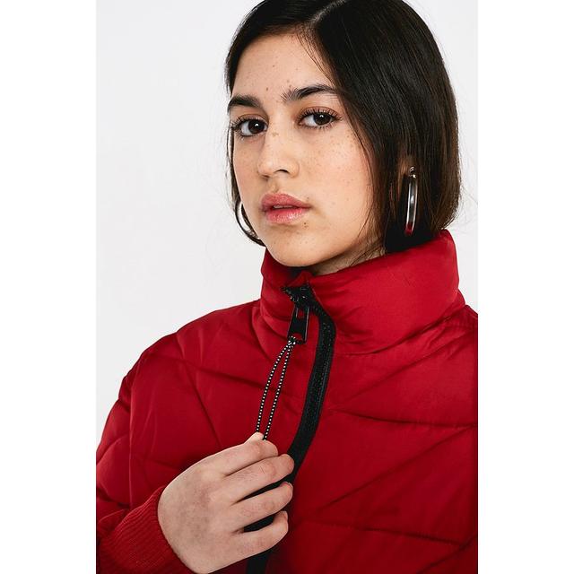 Uo Red Quilted Crop Puffer Jacket - Red 