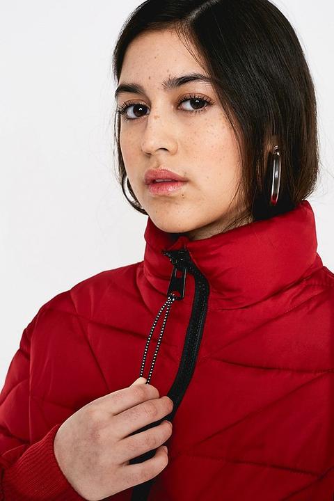 Uo Red Quilted Crop Puffer Jacket - Red 