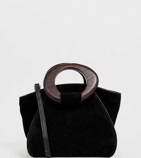 Bolso De Mano Con Parte Superior De Ante En Negro De Mango