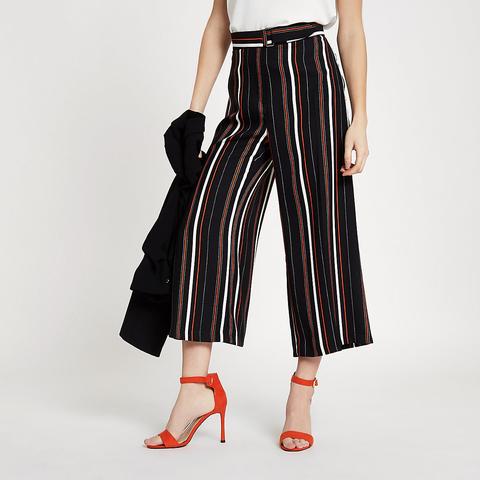 Petite Black Stripe Belted Culottes