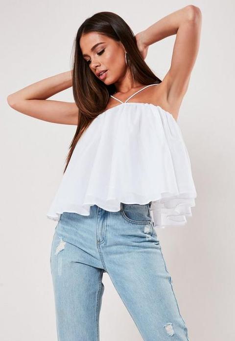 White Strappy Layered Swing Top, White