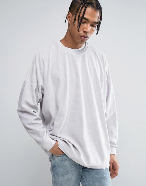 Sudadera Extragrande En Velour Gris De Asos