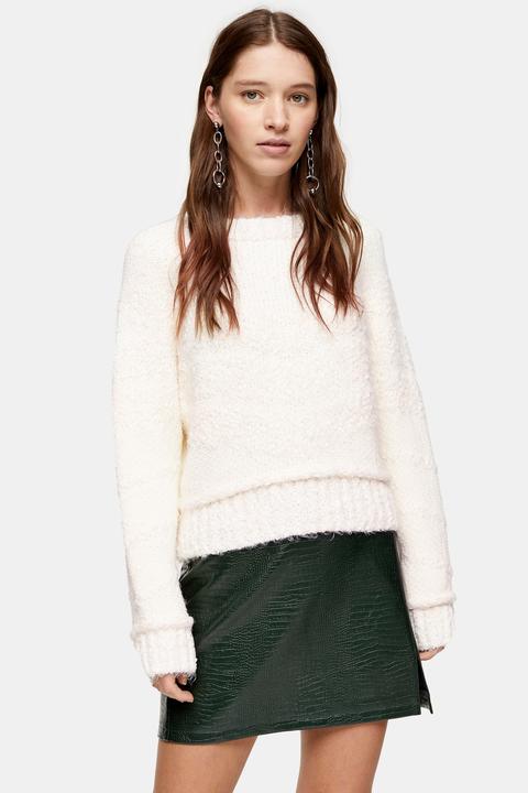 Womens Knitted Boucle Jumper - Ivory, Ivory