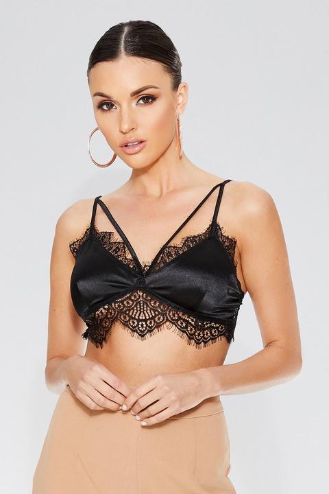 Black Lace And Satin Bralette Top