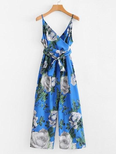 Surplice Neckline Self Tie Wide Leg Jumpsuit