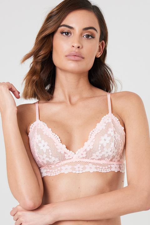 Floral Lace Strap Bra Pink