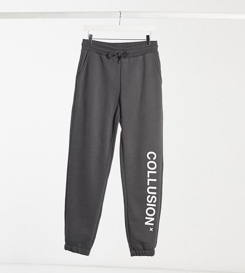 Collusion Unisex Logo Joggers In Dark Grey