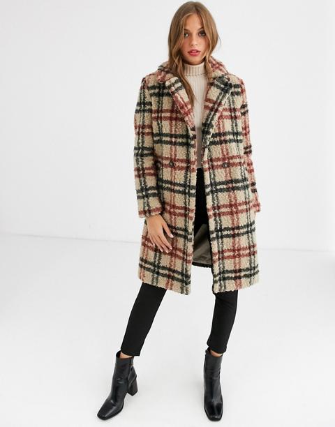 Vero Moda Checked Teddy Coat-grey