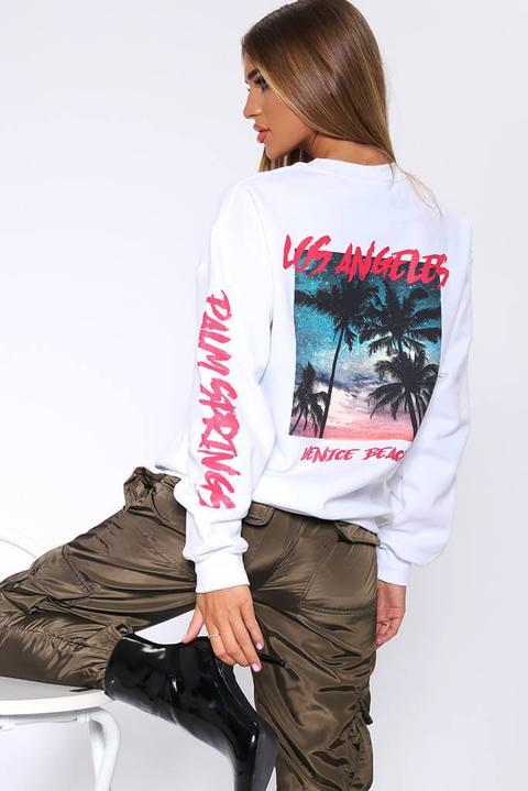 White Los Angeles Photo Print Back Oversized Sweatshirt