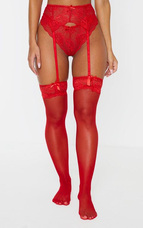 Red Suspender, Hold Up & Knickers Set