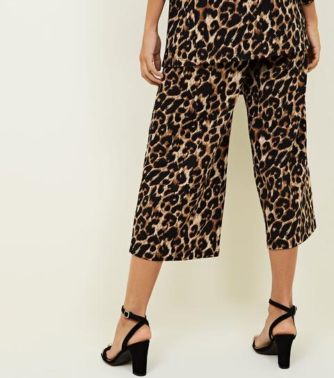 Brown Leopard Print Scuba Pull On Trousers New Look