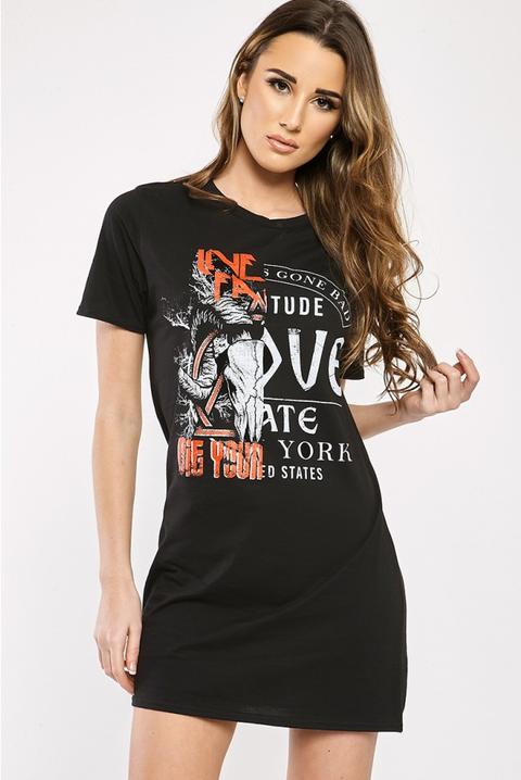 Ram Skull Black Ripped Back T Shirt Dress