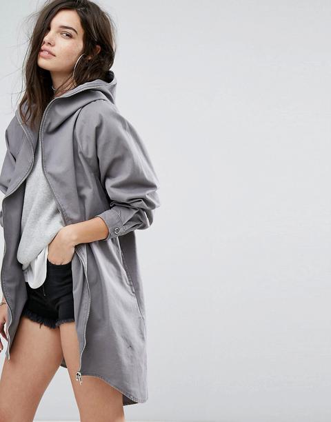 Missguided - Parka Oversize Lavaggio Vintage Con Cappuccio - Grigio