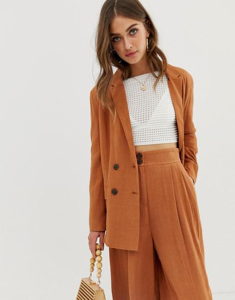 Asos Design Gutsy Linen Relaxed Blazer-brown