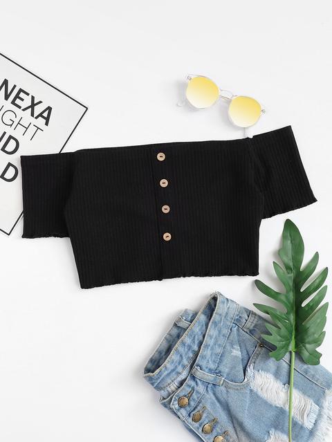 T-shirt Crop Con Spalle Scoperte