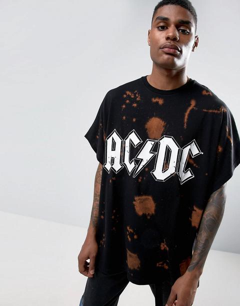 Camiseta Extragrande De Acdc Con Salpicaduras Descoloridas De Asos