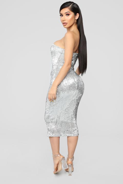 silver sequin dress short