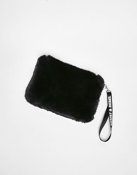 Clutch In Falso Pelo Fascetta Con Testo