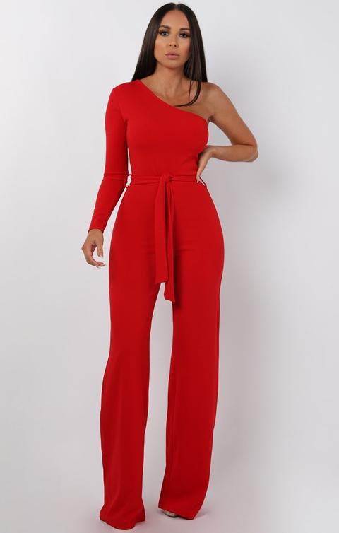 red one sleeve jumpsuit