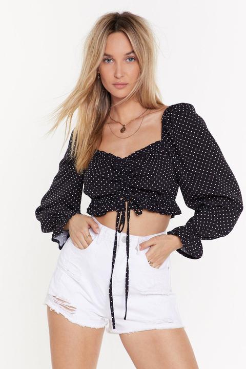 Womens Polka Dot Ruched Front Crop Top