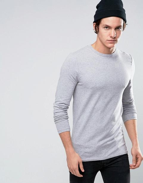 Camiseta Larga Ajustada De Manga Larga En Gris De Asos