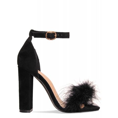 Nieve Black Suede Faux Fur Block Heels