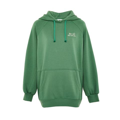 Sudadera Extragrande Verde Con Capucha Y Mensaje