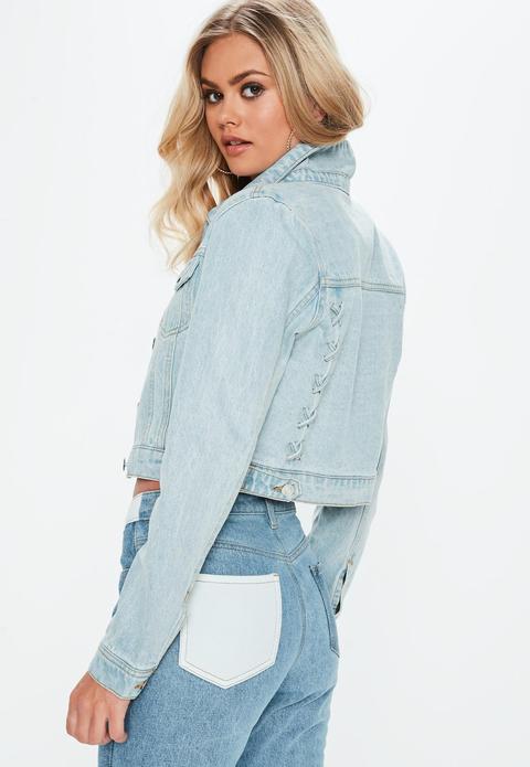 Blue Denim Lace Cropped Jacket, Blue