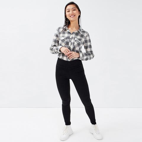 Jegging Push-up Uni Denim Noir Femme