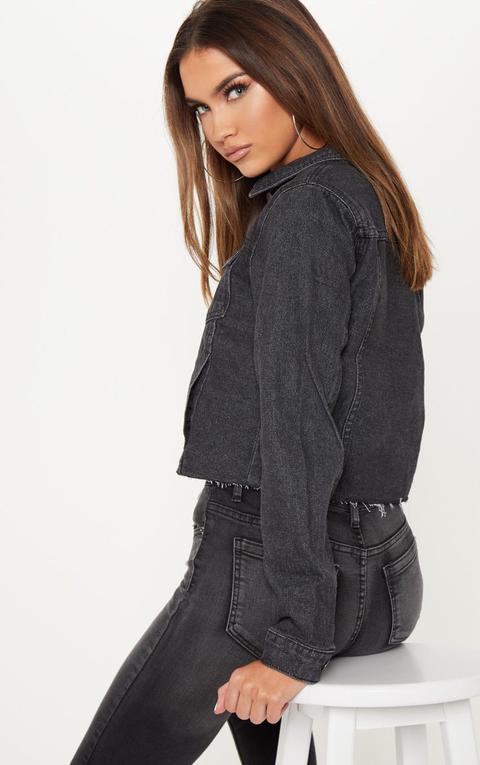 cropped washed black denim jacket