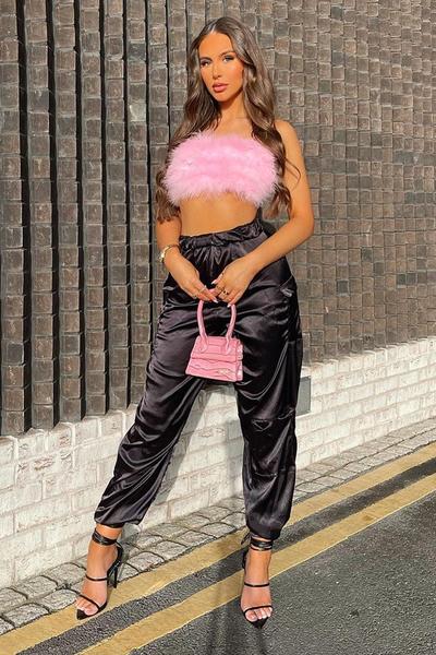 Pink Fluffy Faux Fur Crop Top - Harper