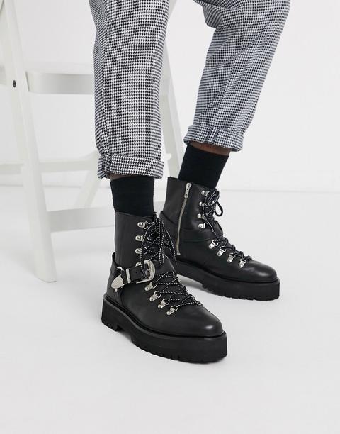 Botas Negras Con Cordones Y Detalle De Hebilla De Asos Edition-negro