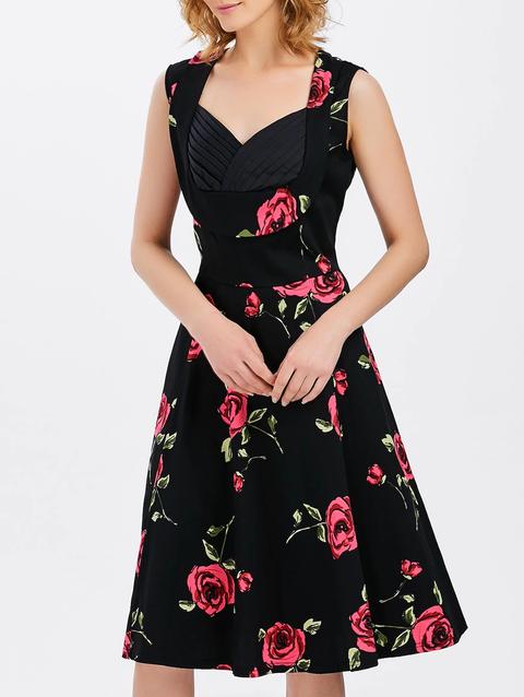 Senza Maniche Stampato Floreale Swing Dress