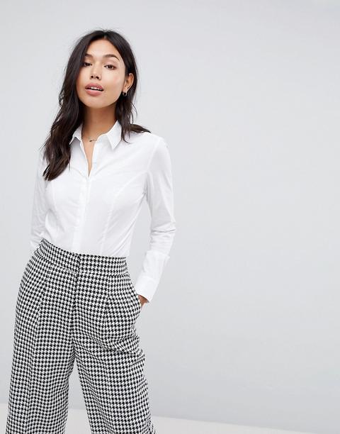 Asos - Body A Camicia Aderente - Bianco