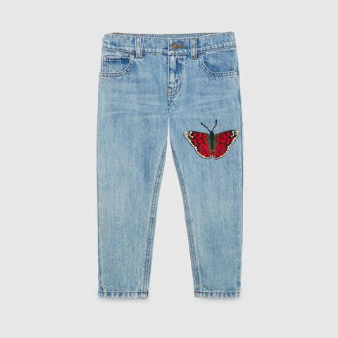 Pantalone In Denim Con Farfalla