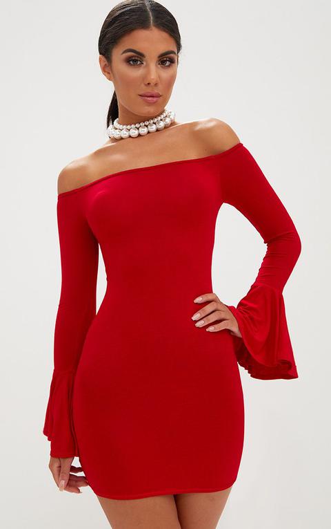 red bardot bodycon dress