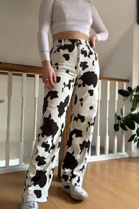 Bdg Cow Print Juno Jeans - Black 27 At Urban Outfitters