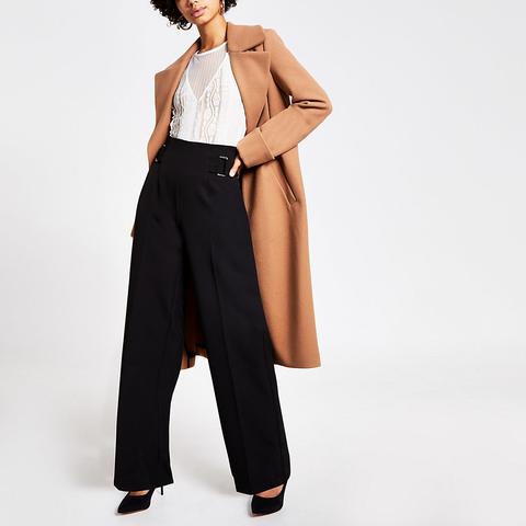 Black Buckle Side Wide Leg Trousers