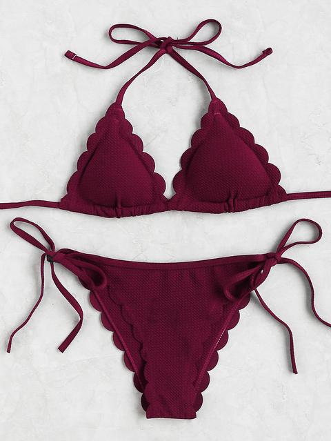 Scalloped Trim Triangle Bikini Set